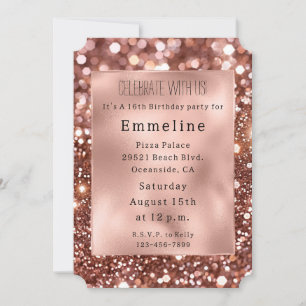 Invitation Glam Rose Gold Parties scintillant 16e anniversair