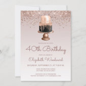 Invitation Glam Rose Gold Parties scintillant gâteau 40e fête (Devant)