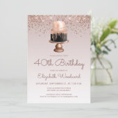 Invitation Glam Rose Gold Parties scintillant gâteau 40e fête (Debout devant)
