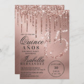 Invitation Glam Rose Gold Parties scintillant métallique perc (Devant / Derrière)