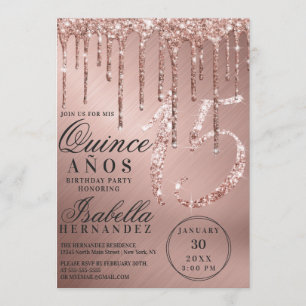 Invitation Glam Rose Gold Parties scintillant métallique perc