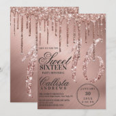 Invitation Glam Rose Gold Parties scintillant métalliques dou (Devant / Derrière)