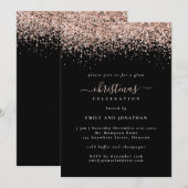 Invitation Glam Rose Gold Parties scintillant Noël Fête Black (Devant / Derrière)