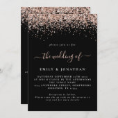 Invitation Glam Rose Gold Parties scintillant QR Code Mariage (Devant / Derrière)