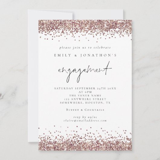 Invitation Glam Rose Gold Parties scintillant Script Engageme (Devant)