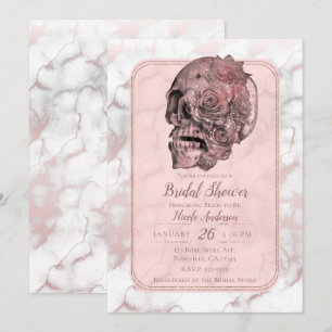 Invitation Glam Rose Gold Rose Skull Marbre Enterrement de Vi