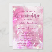 Invitation Glam rose moderne étincelant Starry Quinceañera (Devant)