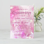 Invitation Glam rose moderne étincelant Starry Quinceañera (Debout devant)
