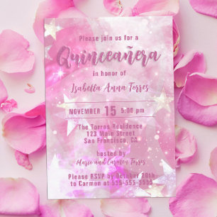 Invitation Glam rose moderne étincelant Starry Quinceañera