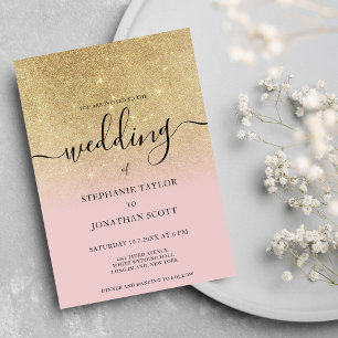 Invitation Glam rose or parties scintillant noir script ombre
