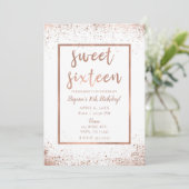 Invitation Glam rose or rose Moderne Chic Sweet 16 (Debout devant)