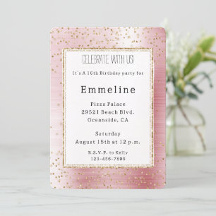 Invitation Glam rose pâle or étincelle Confetti Anniversaire