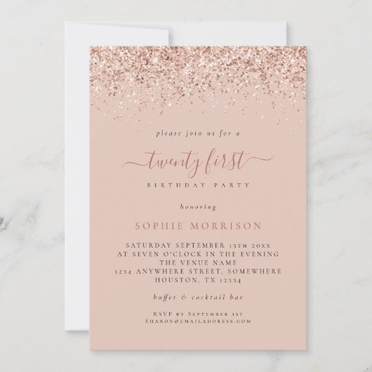 Invitation Glam Rose Parties scintillant 21e fête d'anniversa (Devant)