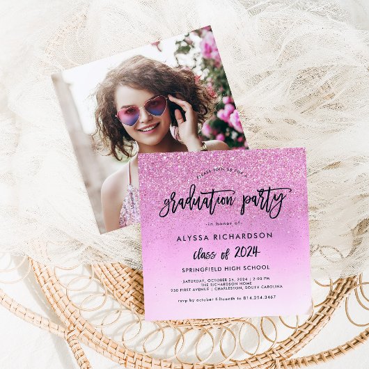 Invitation Glam rose Parties scintillant Look 2024 Grad Party