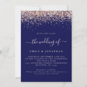 Invitation Glam Rose Parties scintillant or QR Code Marine Bl (Devant)