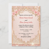 Invitation glam rose vif Parties scintillant or mariage flora (Devant)