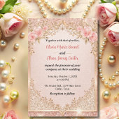Invitation glam rose vif Parties scintillant or mariage flora