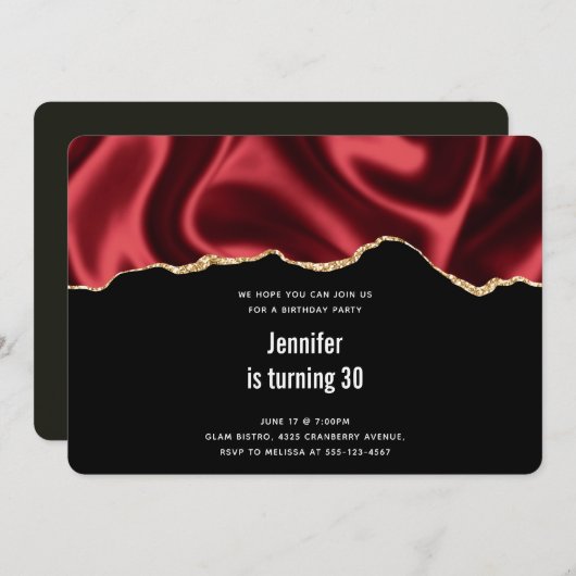 Invitation Glam rouge foncé Satin foncé Conception abstraite  (Devant / Derrière)