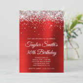 Invitation Glam rouge Parties scintillant d'argent 30e annive (Debout devant)