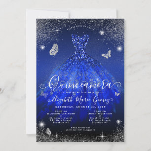 Invitation Glam Royal Blue Silver Parties scintillant Gown Qu