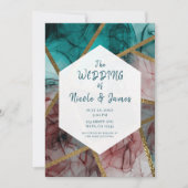Invitation Glam Rust Blush Turquoise & Gold Chic Mariage mode (Devant)