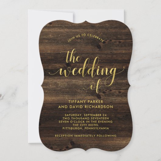 Invitation Glam rustique | Mariage d'apparence en bois et en  (Devant)