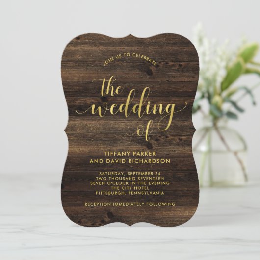 Invitation Glam rustique | Mariage d'apparence en bois et en  (Debout devant)