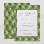 Invitation Glam Sage Green Argent Faux Velvet Anniversaire (Devant / Derrière)