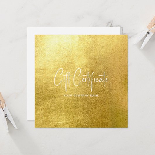 Invitation Glam Salon Gold & White Chic Certificat cadeau (Devant/Arrière en situation)