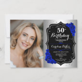 Invitation Glam Silver Black Royal Blue Photo 50e anniversair (Devant)