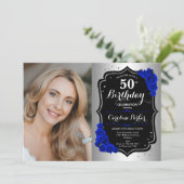 Invitation Glam Silver Black Royal Blue Photo 50e anniversair (Debout devant)