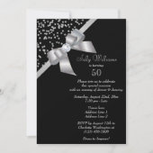 Invitation Glam Silver Confetti & Jewel Bow 50e anniversaire (Devant)