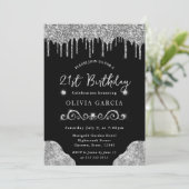 Invitation Glam Silver Dripping Parties scintillant 21e anniv (Debout devant)
