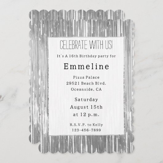 Invitation Glam Silver Glitzy Sparkhe Stripes (Devant / Derrière)