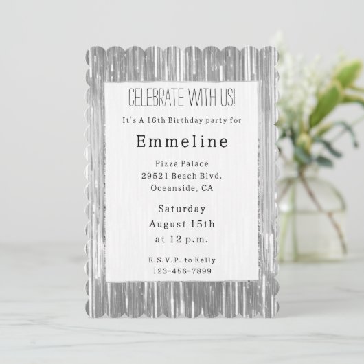 Invitation Glam Silver Glitzy Sparkhe Stripes (Debout devant)