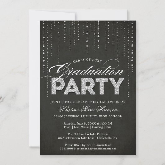 Invitation Glam Silver Parties scintillant Bling Party (Devant)