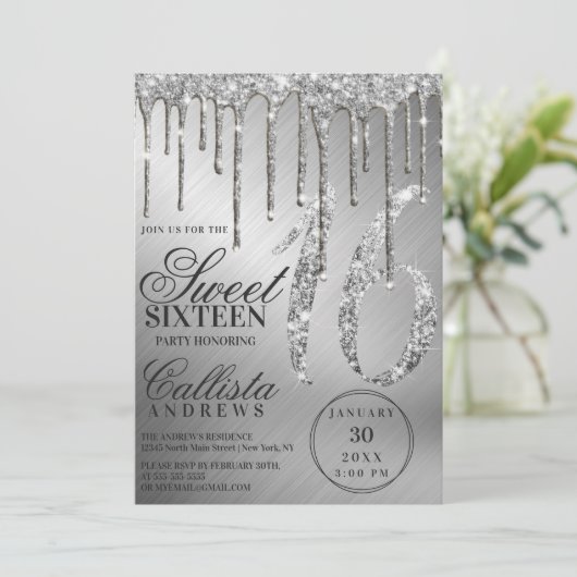 Invitation Glam Silver Parties scintillant métalliques doux 1 (Debout devant)