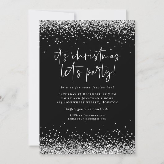 Invitation Glam Silver Parties scintillant Noël Lets Party (Devant)
