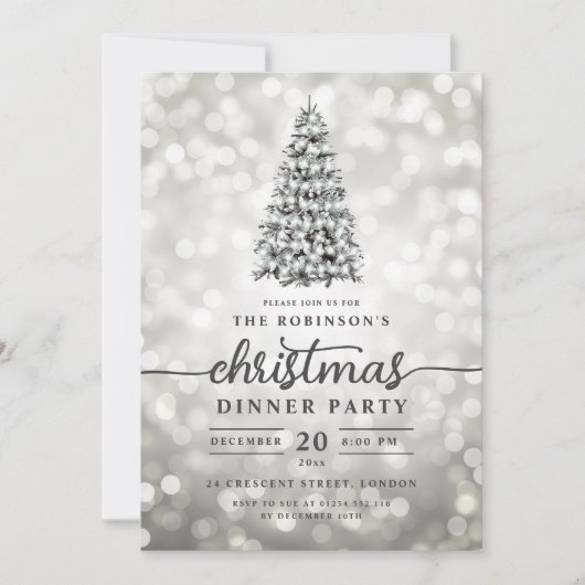 Invitation Glam Silver Pine Tree Lumières Noël (Devant)