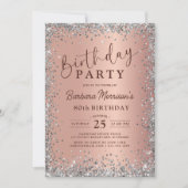 Invitation Glam Silver Rose Gold Glitter 80th Birthday (Devant)