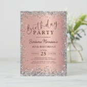 Invitation Glam Silver Rose Gold Glitter 80th Birthday (Debout devant)