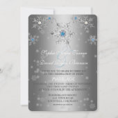 Invitation Glam Silver Snowflakes Crystal Blue Pearl Mariage (Devant)