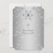 Invitation Glam Silver Snowflakes Crystal Blue Pearls Baptême (Dos)