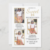 Invitation Glam Simple Elegant White Gold Photo Sweet 16 (Devant)