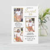 Invitation Glam Simple Elegant White Gold Photo Sweet 16 (Debout devant)