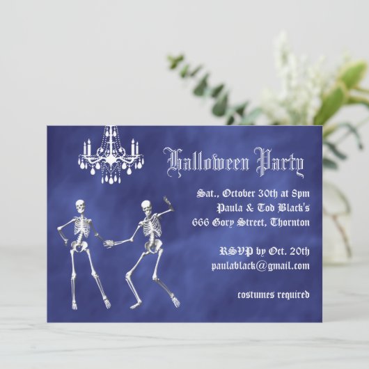 Invitation Glam Skeletons sur Purple Haze Halloween Invitatio (Debout devant)