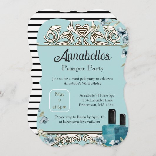 Invitation Glam Spa Day Manucure Pamper Party (Devant / Derrière)