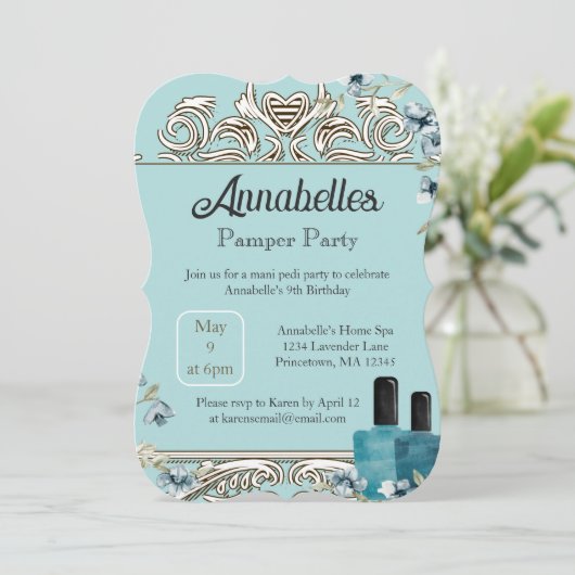Invitation Glam Spa Day Manucure Pamper Party (Debout devant)
