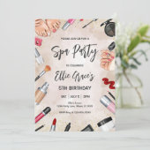 Invitation Glam Spa maquillage bleu rose or fête d'anniversai (Debout devant)