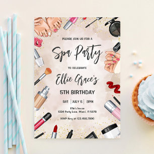 Invitation Glam Spa maquillage bleu rose or fête d'anniversai